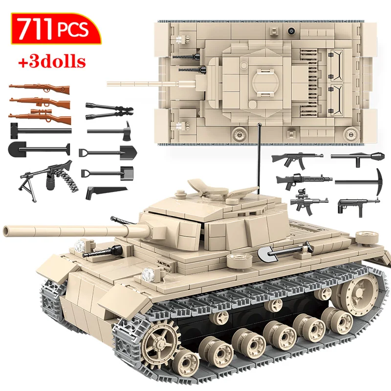 

711 PCS City Police Military Tank Bricks World War WW2 Germany's No 3 Tank Model Soldier Building Blocks Toys For Kids