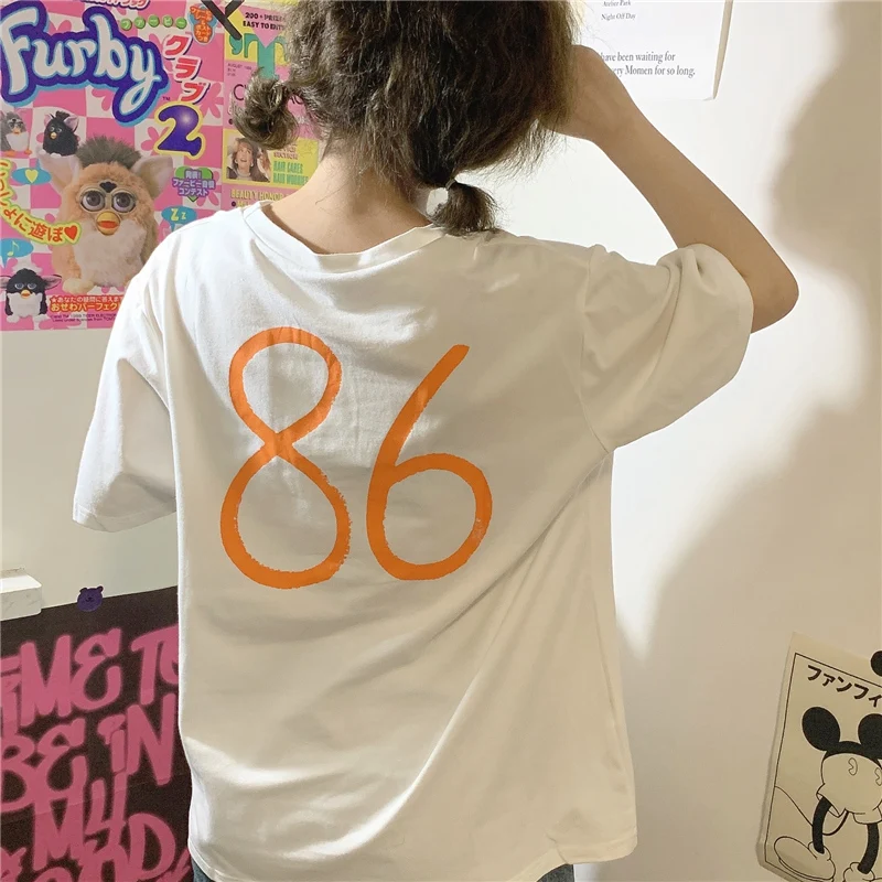 

Cotton Loose Oversized Women T-shirt New Casual T Shirt Fashion Short Sleeve Crop Top Letters Print O-neck T-shirts Summer 30084