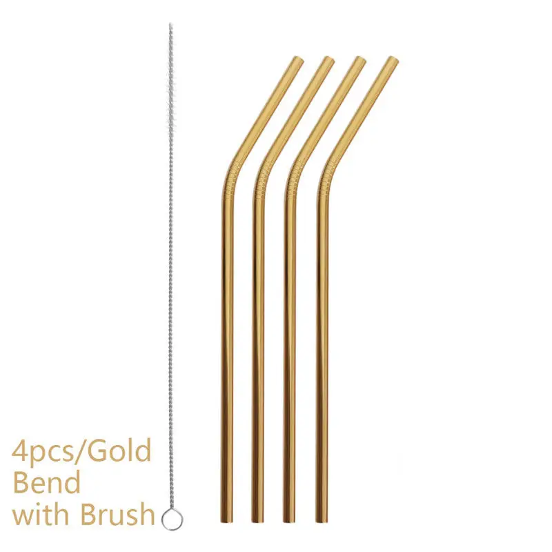 4 Gold Bent 4/8 шт 7 цветов металлическая соломинка из нержавеющей стали для питья в многоразовых соломинках - Цвет: 4 Gold Bent