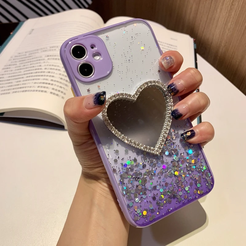 

10 Pcs Diamond Mirror Gradient Sequins Phone Case For iPhone 12 11 Pro Max 12 Mini XR X XS Max 7 8 Plus Soft Epoxy Clear Cover