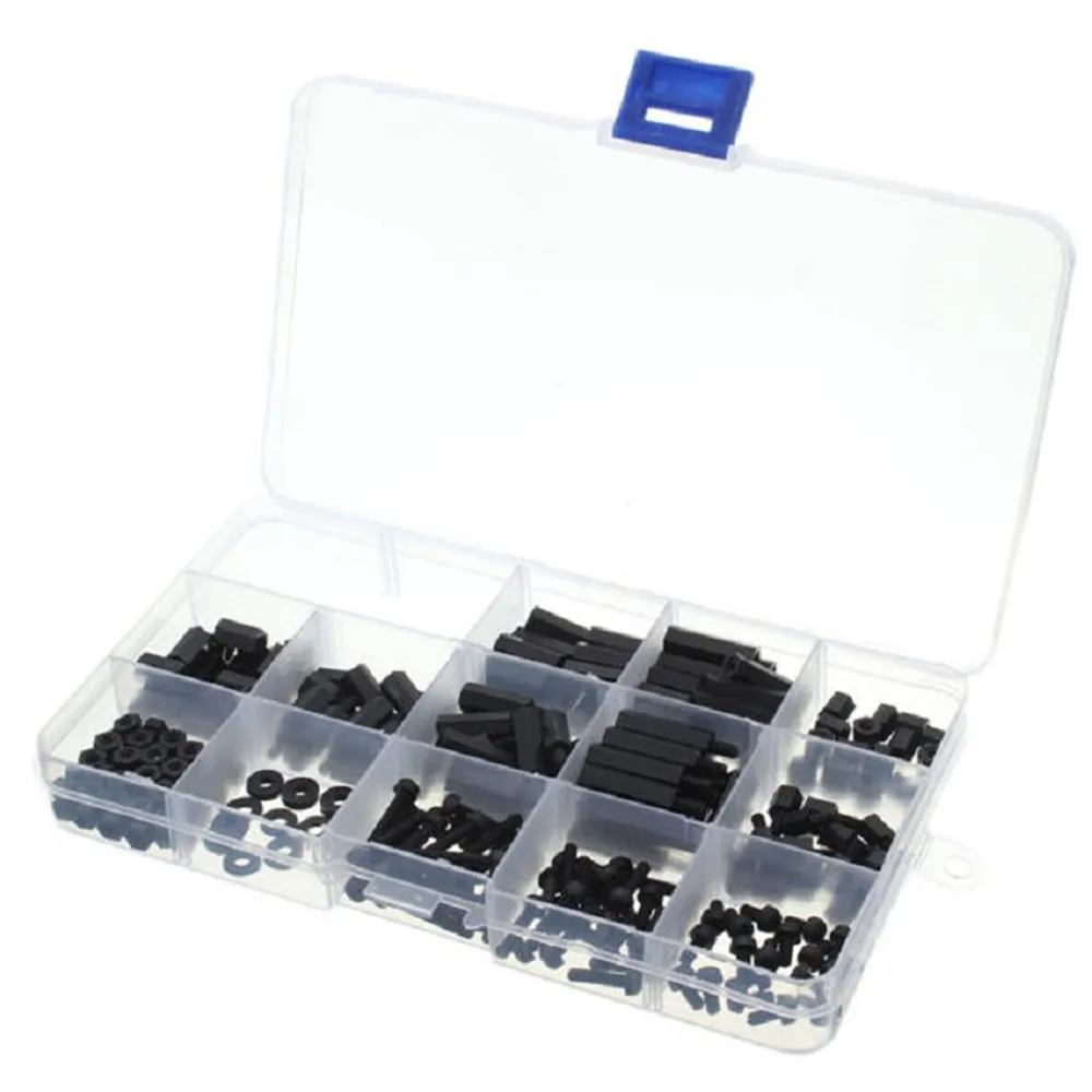 

260pcs M3 Nylon Spacers Black M-F Hex Screw Nuts Set Assortment Kit High Quality