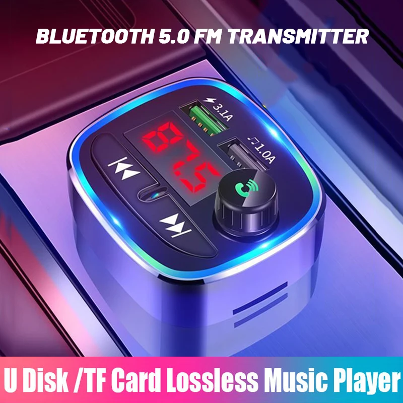 

Car Bluetooth 5.0 FM Transmitter MP3 Lossless Music Player Wireless Handsfree Car Kit Support TF Card U Disk QC3.0 Fast Charger