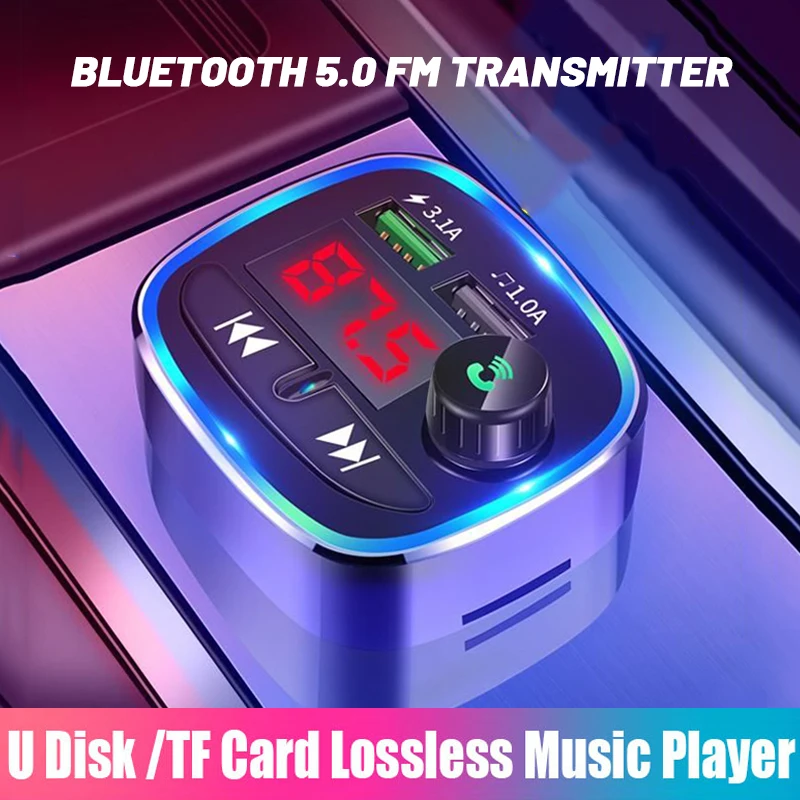 

Автомобильный Bluetooth 5,0 FM-передатчик MP3 музыкальный плеер без потерь беспроводной автомобильный комплект громкой связи Поддержка TF-карты U-ди...