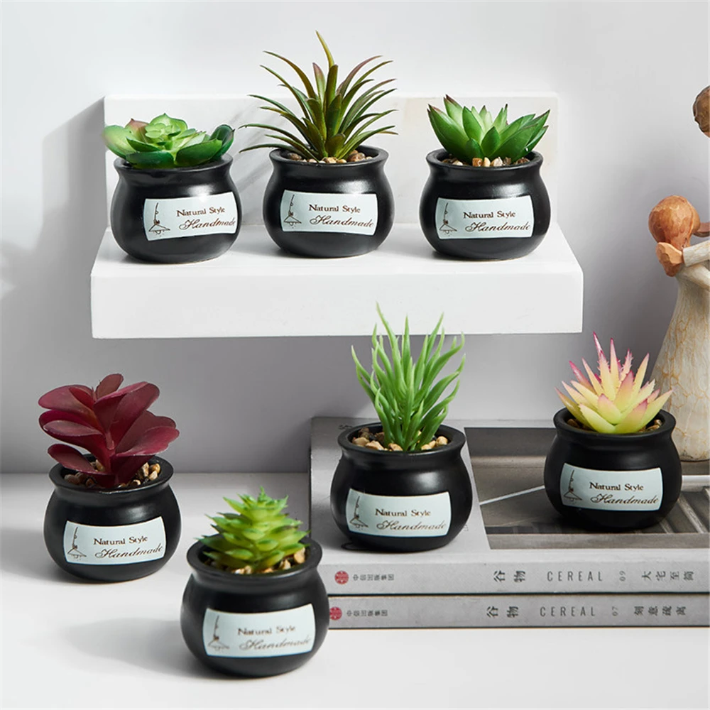 

B-LIFE Artificial Succulents Bonsai Planter Mini Realistic Fake Plants with Ceramic Pots for Home and Office Decoration