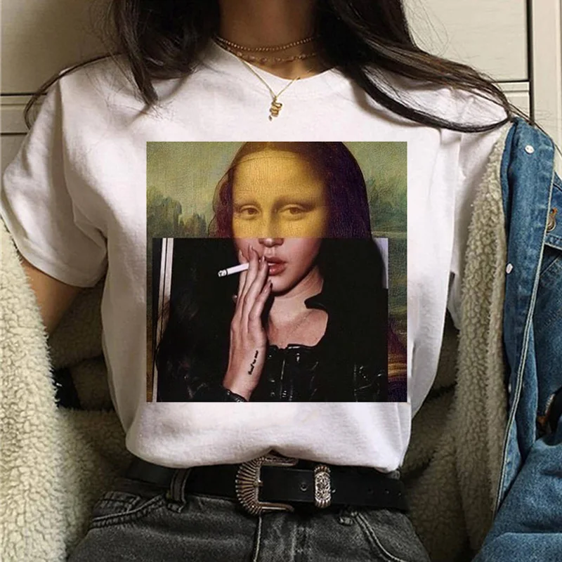 Mona lisa Футболка Harajuku Женская 90s забавная Винтажная Футболка Ullzang с графическим рисунком футболка корейский стиль футболки женские эстетические