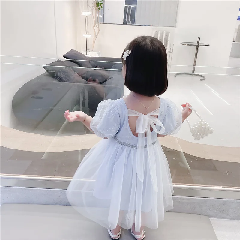 

2021 new arrival Blue Princess Dress high quality cute beautiful baby girl wear dress 12-17