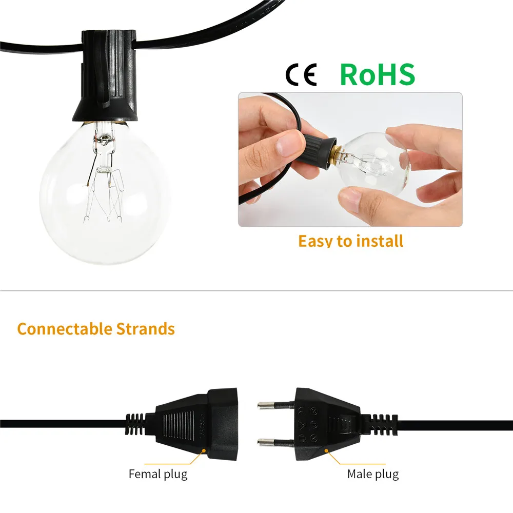Гирлянда с 50 прозрачными шариками винтажная лампочка круглыми лампочками футов
