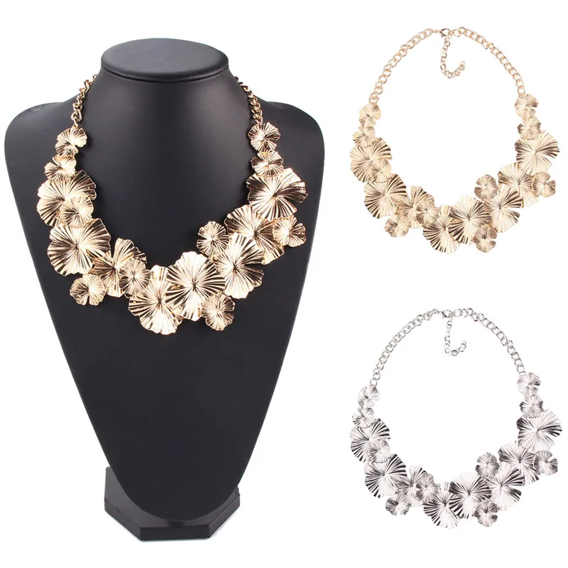 

New Jewelry Accessories Exaggeration Gold&Silver Color Leaves Pendant Bib Choker Statement Stainless Steel Necklace for Women