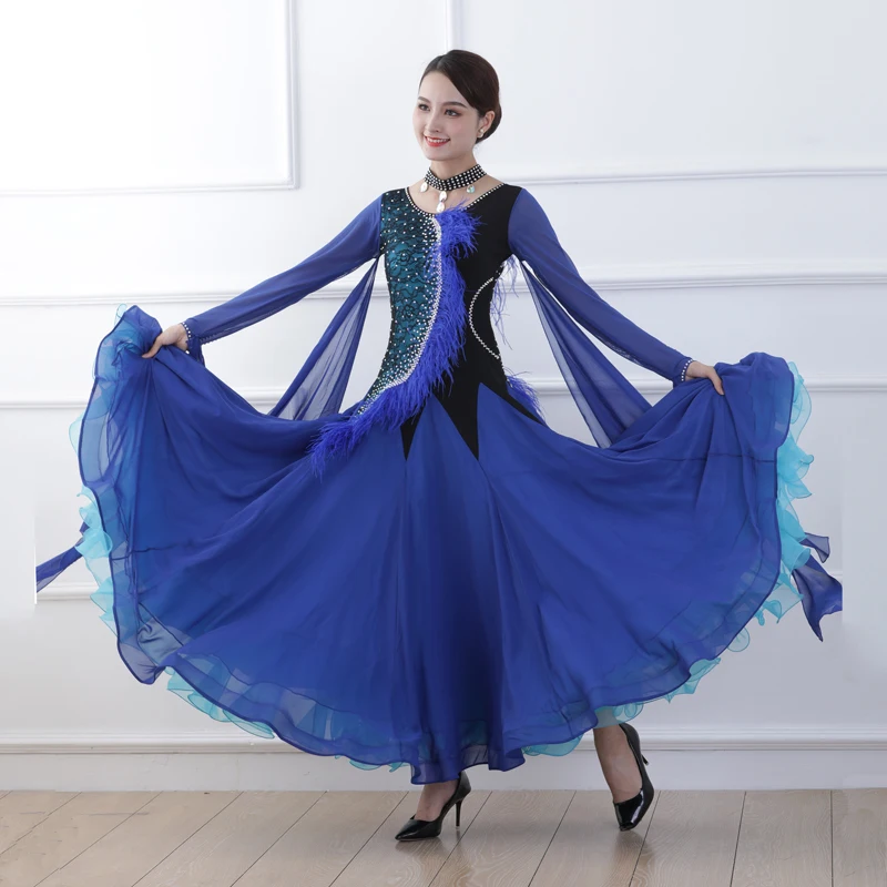 

Индивидуальное платье для бальных танцев с страусиными перьями, стандартные платья, костюм для современных танцев, новое женское платье для вальса