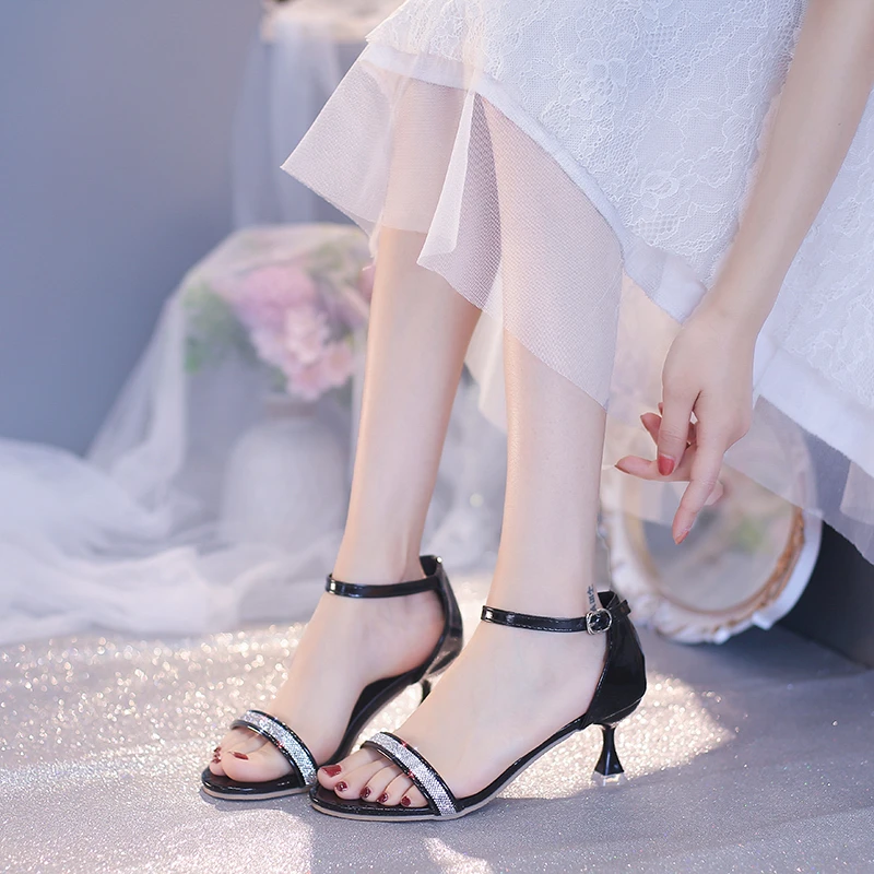 

Hot Sale Summer New Style High Heel Sandals Women Shoes Open Toe PU Sexy Ladies Rhinestone Sandals Women Shoes