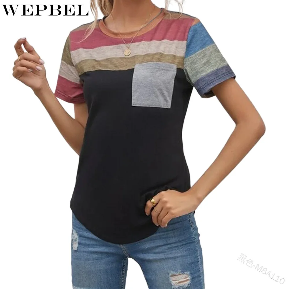 

Mandylandy Women Summer Fashion Stripe Patchwork Loose Shirt Lady Casual Short Sleeve O Neck Blouse Bottoming T-shirt