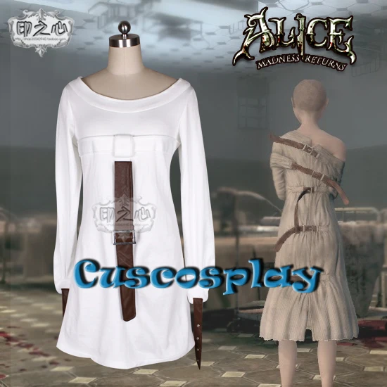 Anime Alice: Madness Returns Cosplay Costumes Lunatic Asylum White Constraints Dress Female Halloween costumes for women