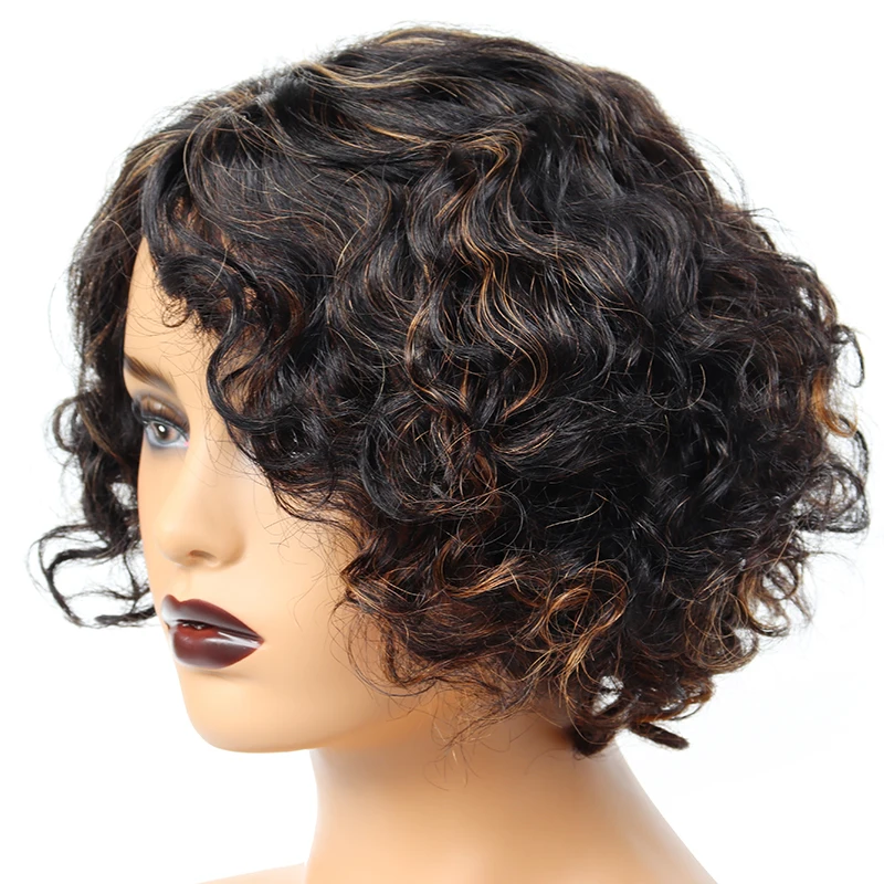 Short Curly Weave Bob Wigs Brazilian Weave Human Hair Wigs Ombre T1B 30 99j P1b 30 Lace Part Wigs Water Wave Wig With Hair Line