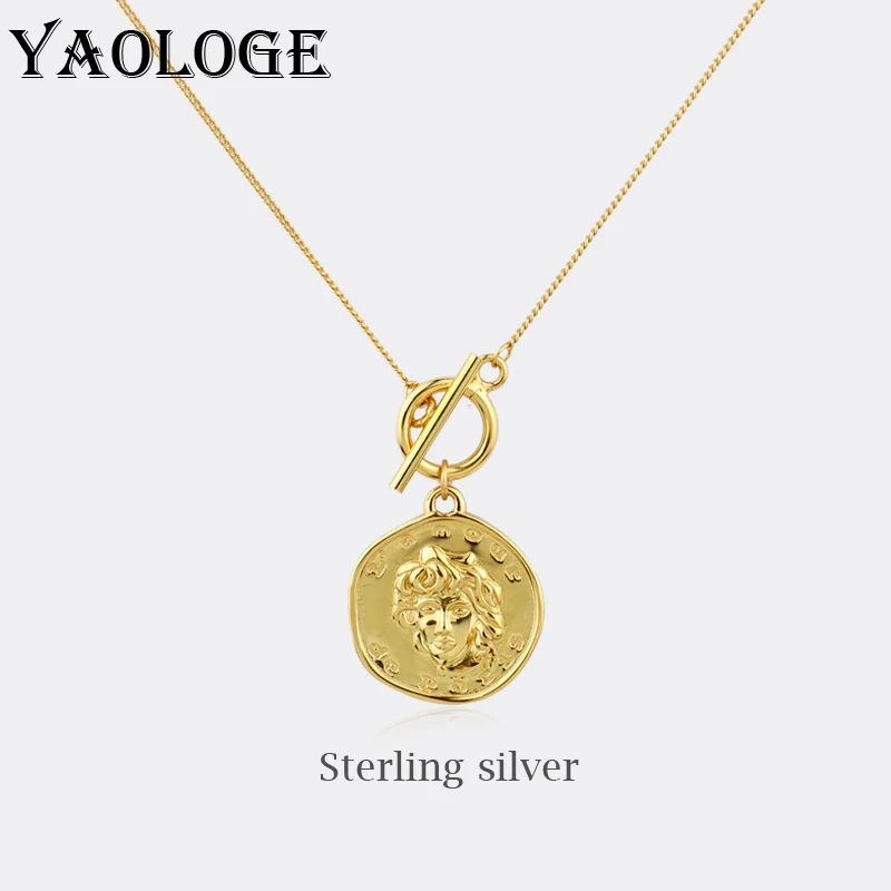 

YAOLOGE 925 Sterling Silver Korea Ot Buckle Portrait Pendant Necklace 2021 New Fashion Personality Jewelry Accessories Wholesale