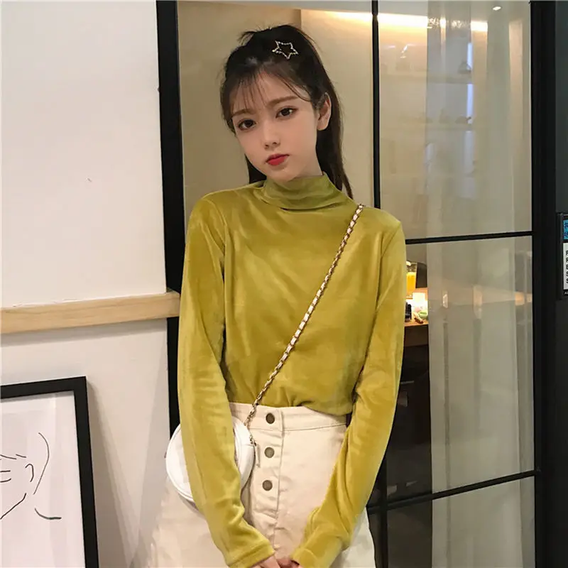 Осенне-зимняя Вельветовая Однотонная рубашка с высоким воротником и рисунком