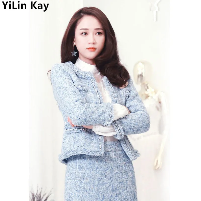 Женский твидовый костюм YiLin Kay комплект из двух предметов короткая твидовая