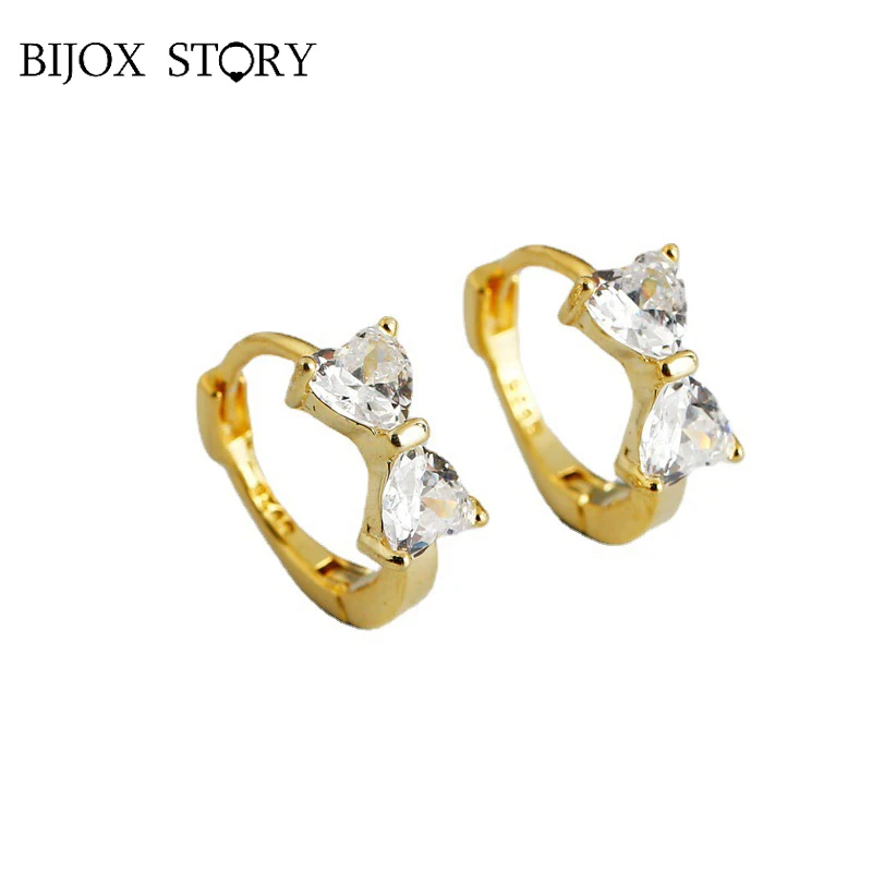 

BIJOX STORY Bow Shaped Stud Earrings For Women Real 925 Sterling Silver Zircon Luxury Anniversary Engagement Fine Jewelry