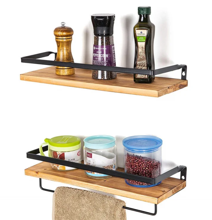 

Деревянная металлическая настенная полка, кухонный стеллаж для хранения, деревенская 2-уровневая полка, стеллаж для хранения для спальни, в...