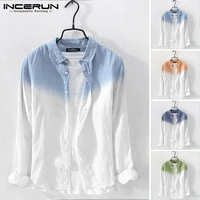 2021 mens shirt fashion cotton long sleeve hanging dyed gradient button chic high street men casual shirts camisa s 5xl incerun