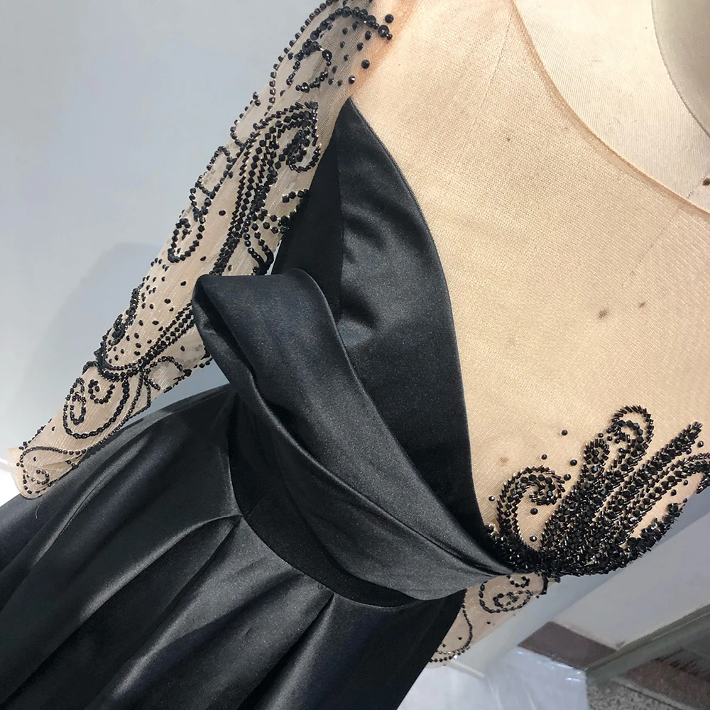 

YILIBER Dubai luxury long sleeves evening dresses 2021 navy blue o-neck crystal formal dress design serene hill plus size