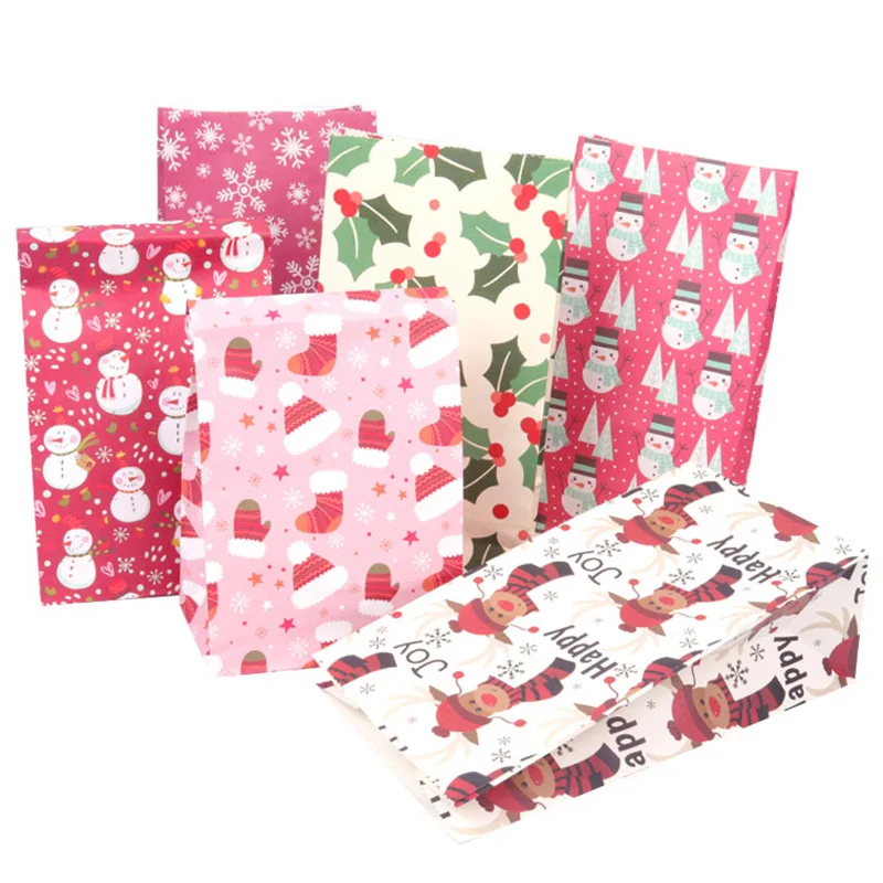 

10 шт рождественские конфеты мешок Подарочный пакет из крафт-бумаги для еды закуски печенье упаковка рождественские вечерние дома Новый год...