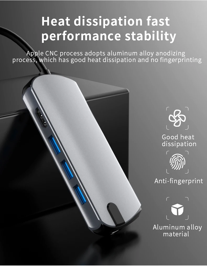 

8in1 Type-C Laptop Notebook Docking Station USB-C HUB To USB3.0 SD/TF Reader HD 4K RJ45 1000M PD Fast Charging