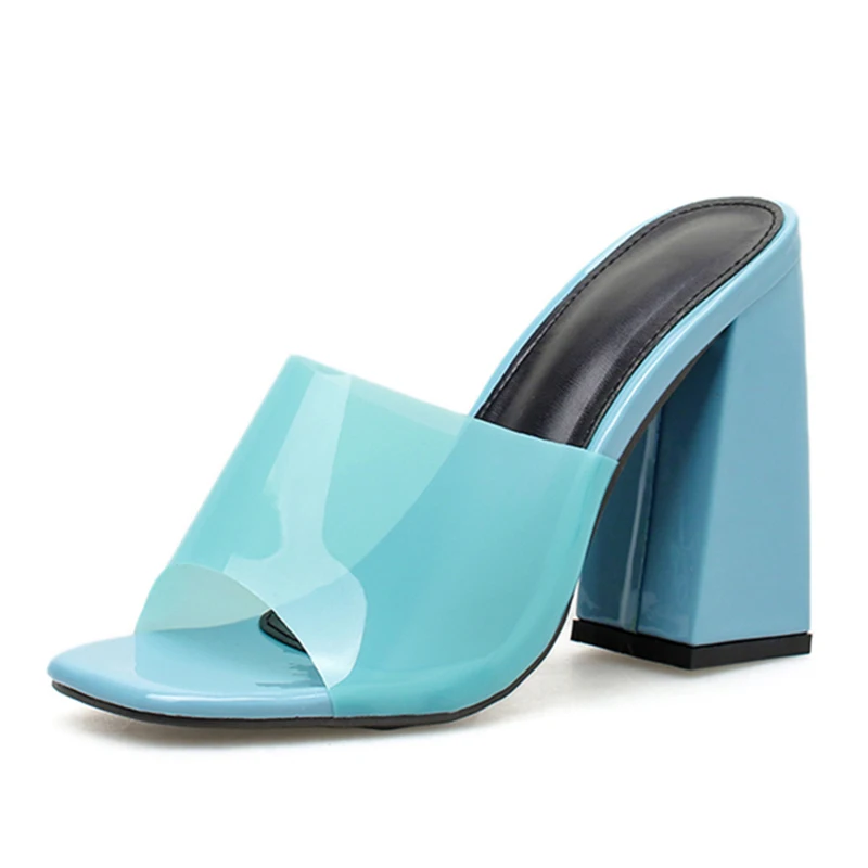 2020 летние женские фиолетовые шлепанцы на толстом квадратном каблуке без задника