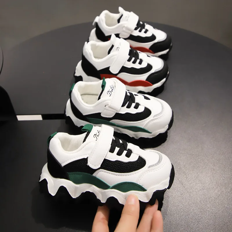 

New Toddler Sneakers For Children Spring And Autumn Splice Hook & Loop And Lace Up Net Fabric For Boys Girls Kids Sports Shoes