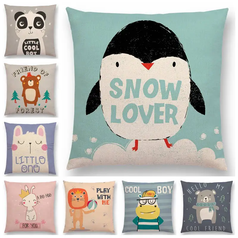 Чехол на подушку с милыми маленькими животными медведями Китом енотом жирафом