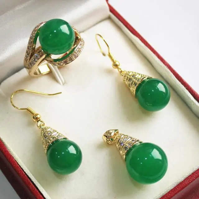 

Новый стиль Лидер продаж 1 комплект AAA 12 мм зеленый нефрит кулон ожерелье серьги кольцо набор модные украшения для свадебной вечеринки