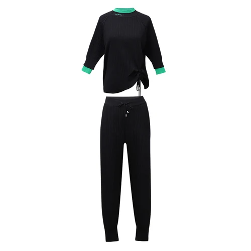 Женский осенний костюм-двойка трикотажные брюки с широкими штанинами и свитер |