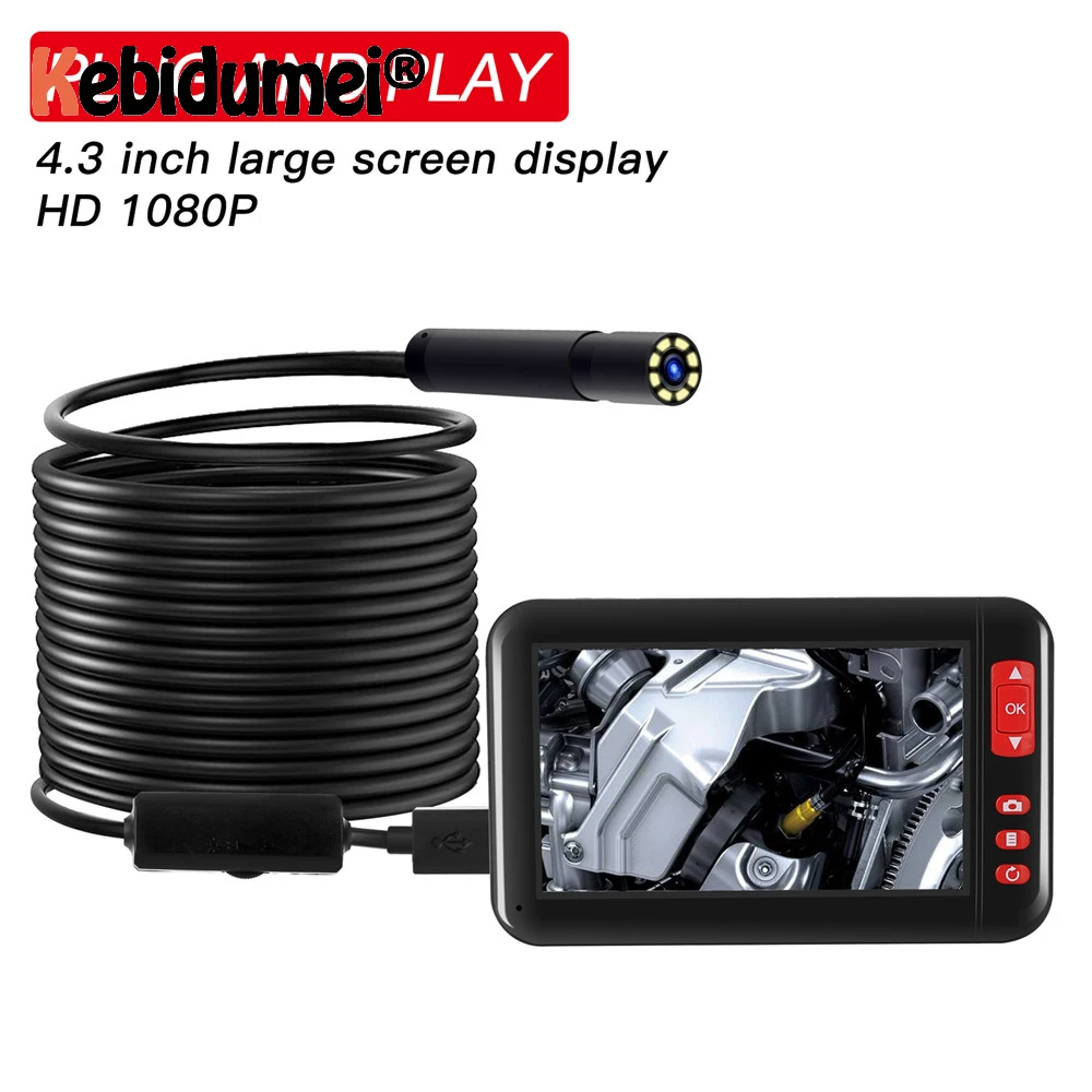 

kebidumei 1080P HD 8mm Industrial Endoscope Auto Repair Inspection 4.3Inch Camera Endoscope Lithium Battery Snake Hard Camera 19