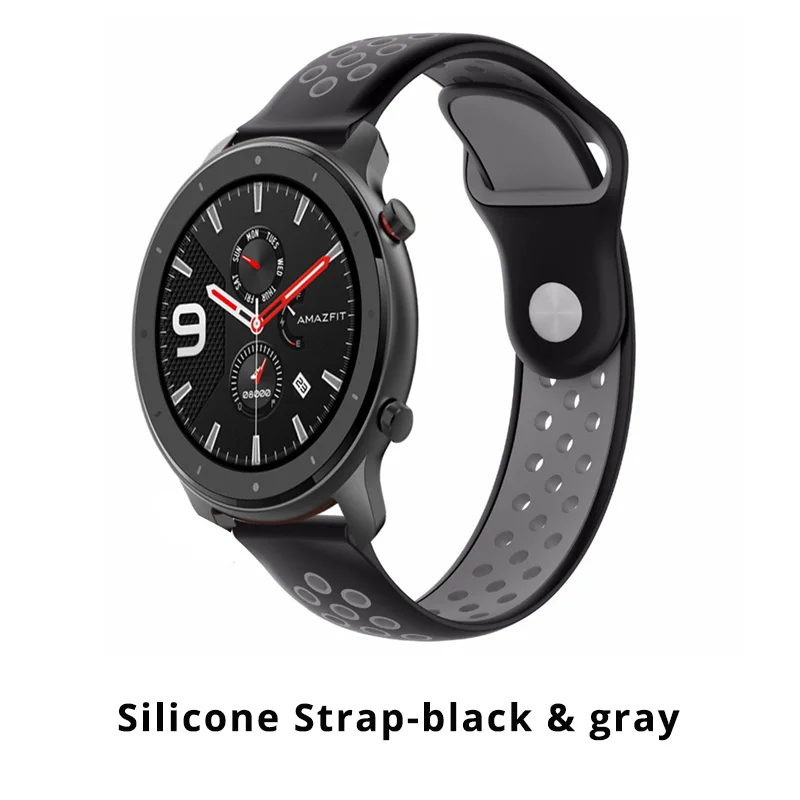 Silicone black gray Huami Amazfit GTR 47 мм умный Браслет замена металла Милана из нержавеющей стали кожаный силиконовый холст ремешок для часов - Цвет: Silicone black gray