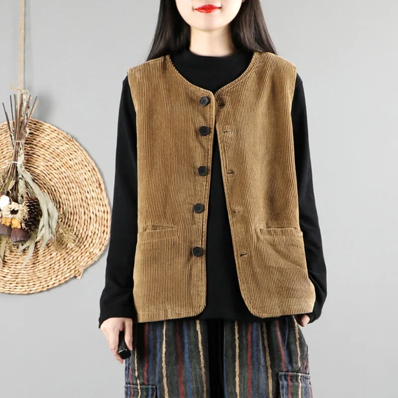 Женский вельветовый жилет в китайском стиле хлопковый ретро на осень и весну с