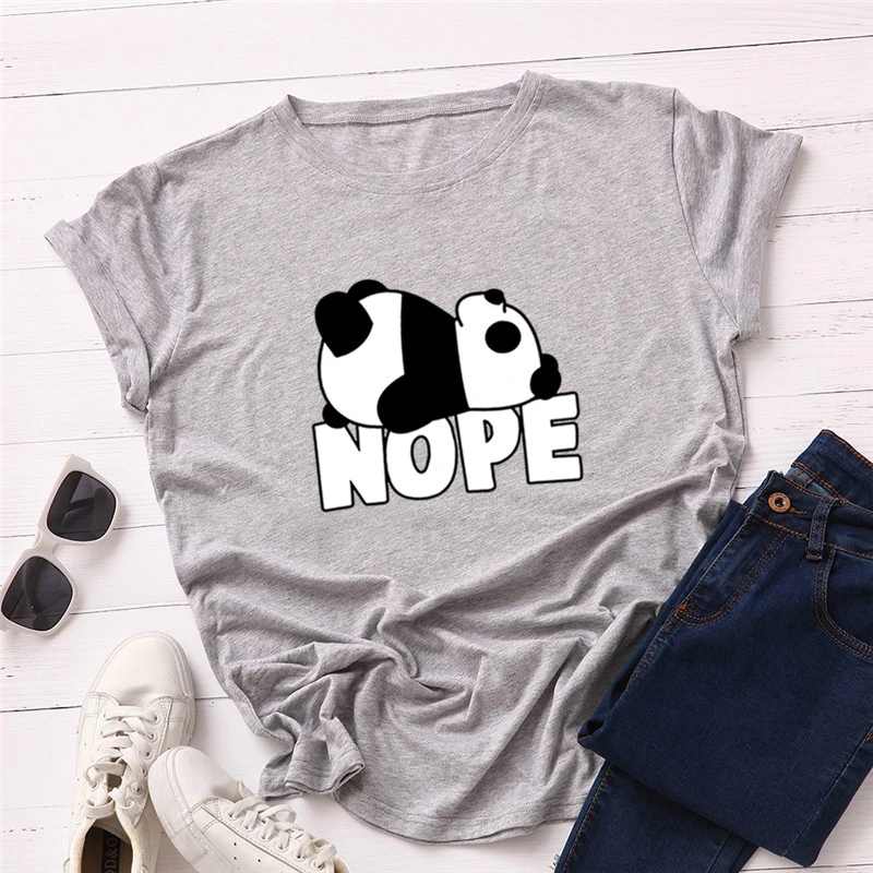 

Kawaii Nope футболка с изображением панды Женская Эстетическая винтажная Готическая хлопковая уличная одежда с коротким рукавом размера плюс