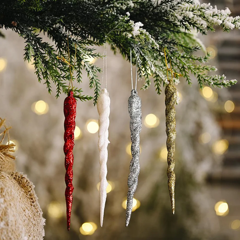 

20Pcs Christmas Simulation Ice Icicles Xmas Tree Hanging Ornament Twisted Fake Icicle Winter Party Christmas New Year Decoration