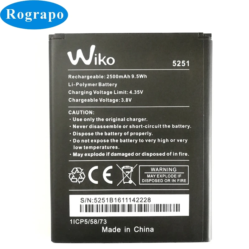 

Новый 2500mAh Wiko 5251 Сменный аккумулятор для Wiko Pulp 3G 4G 5251 / WIKO 3913 Lenny 4 Plus 4 + батареи для телефона