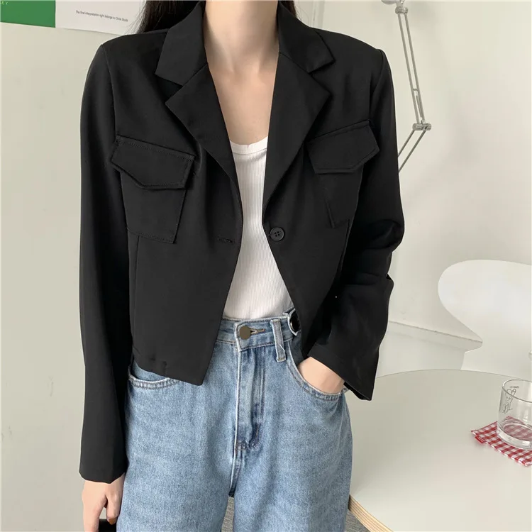 

Женский блейзер с длинным рукавом, облегающий белый пиджак с V-образным вырезом в Корейском стиле