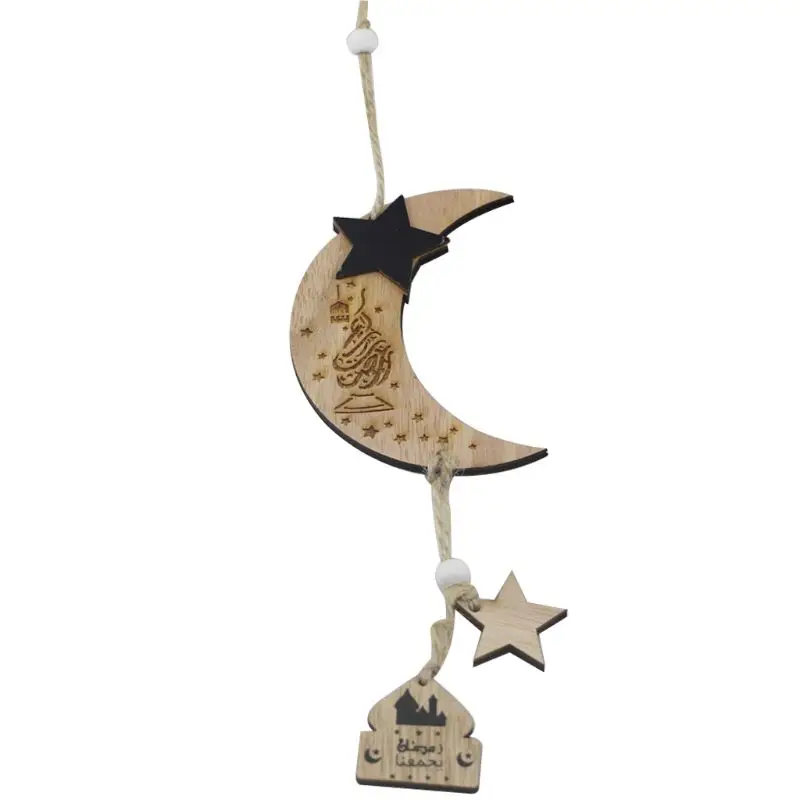 Деревянный подвесной кулон ИД Мубарак Луна Звезда Ислам Мусульманские вечерние