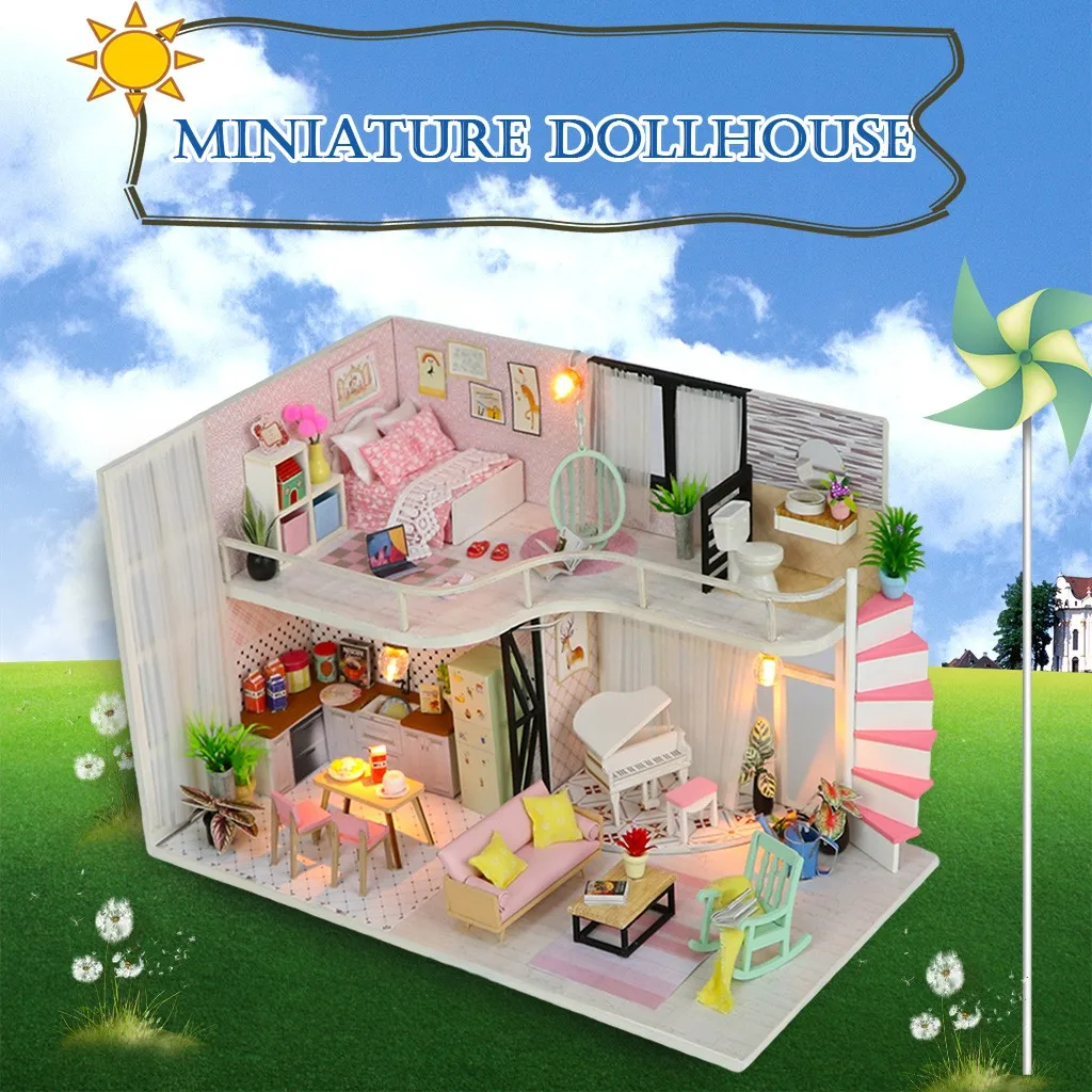 3D Деревянный diy Миниатюрный Дом С Пылезащитным покрытием кукольный домик мебель