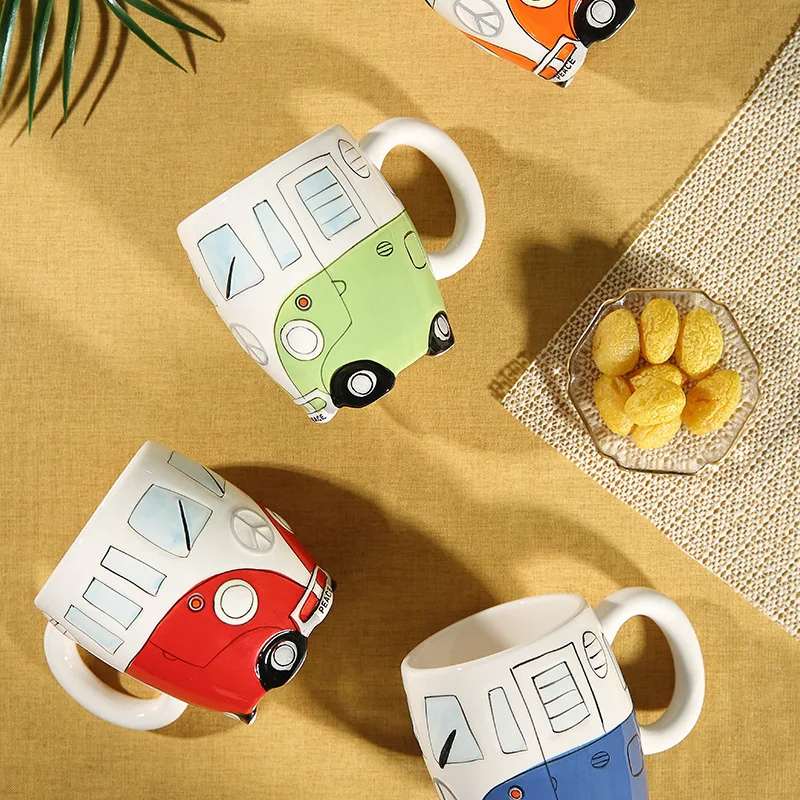 

400ml Creative Hand Painting Double Bus Mugs Cartoon Ceramic Cup Coffee Milk Tea Water Mug Drinkware Novetly Gifts for Friends