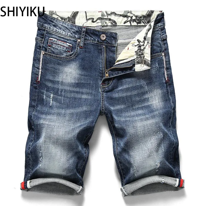 

SHIYIKU Summer New Brand Men's Stretch Short Jeans Fashion Casual Slim Fit High Quality Elastic Denim Shorts Male Brand Clothes