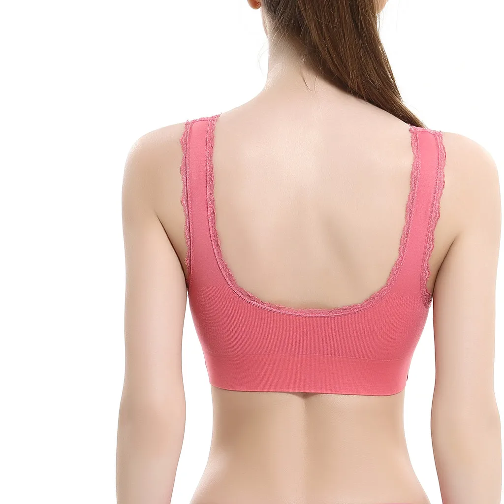 

Plus Size Women Sports Bra Ladies Lace Bralette Solid Front Cross Side Full Cup Bras Vest Crop Tops Femme Yoga Fitness Running