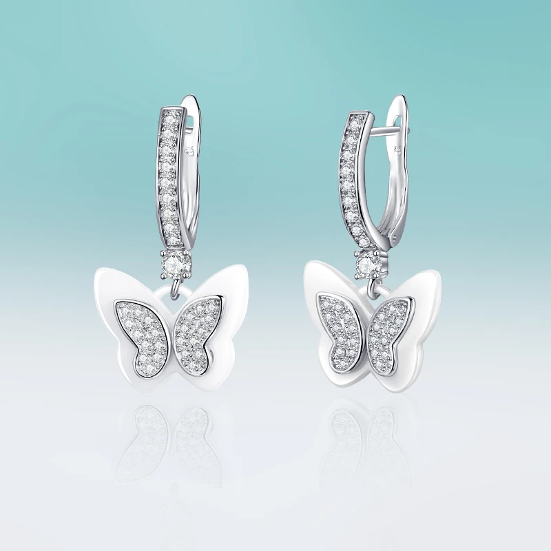 Новые изящные подарочные серьги белые керамические в форме бабочки с