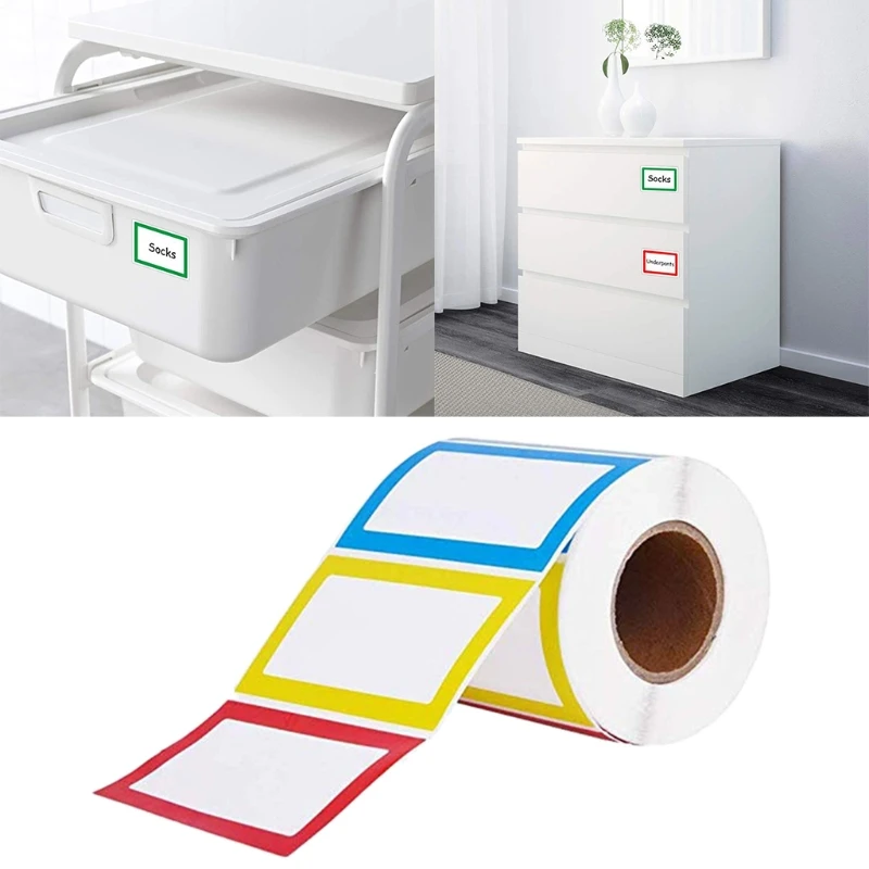 

300/150 Pcs Rectangle Name Stickers Colored Blank Name Tag Category Tags with Colorful Rim for Classroom/Home