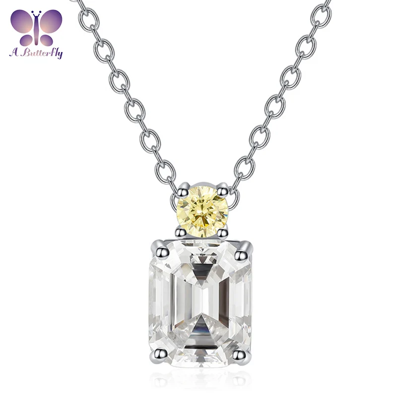 

925 Sterling Silver Clavicle Necklace High Carbon Simulation Diamond Emerald Cut 6x8mm Simple Fashion Necklace Pendant