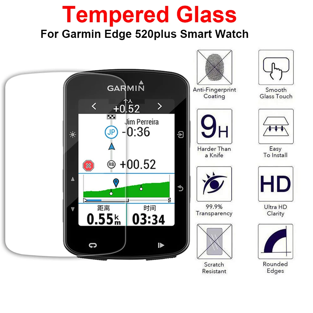 2Pcs/lot 9H 2.5D Premium Tempered Glass Film for Garmin Edge 520 Plus Screen Protector Explosion-Proof Clear Protective Film