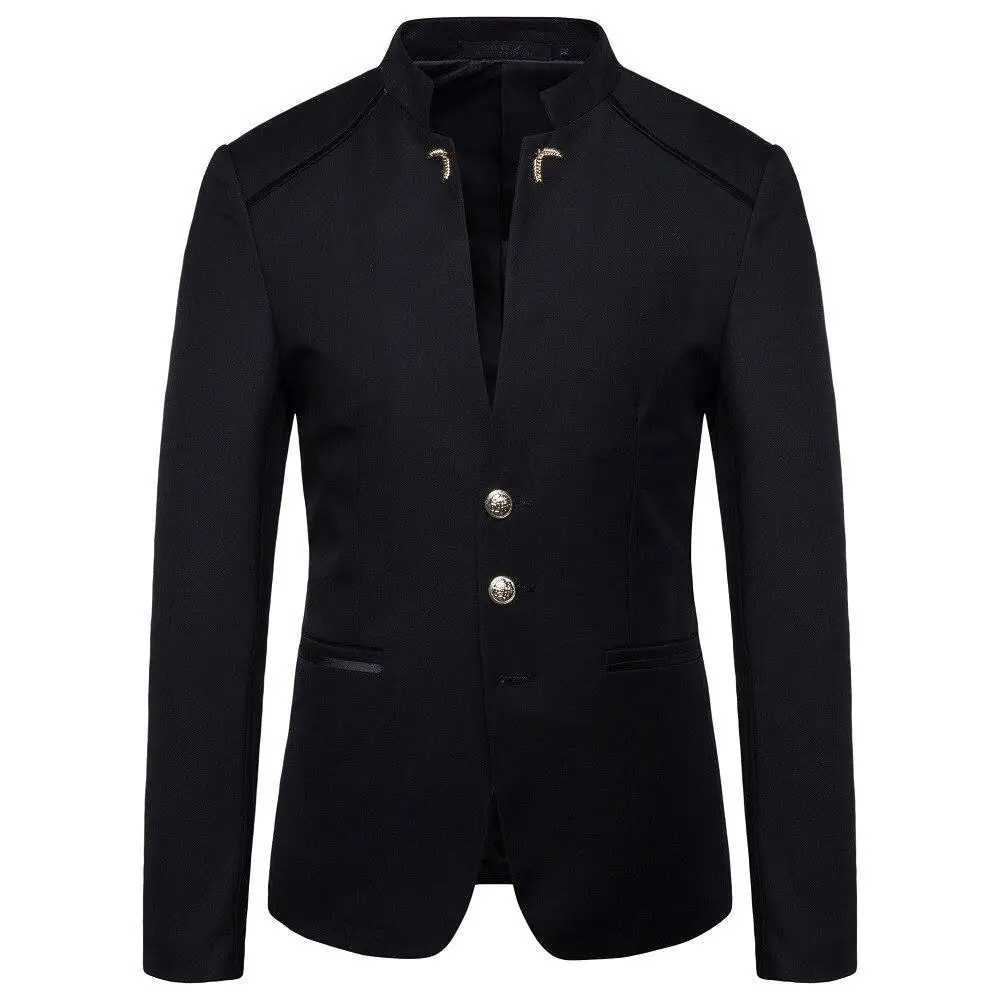 

Spring Autumn Men's Fashion Trend Stand Collar Suit Button Decoration Suit