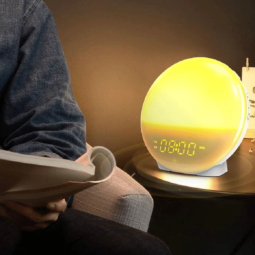 

7 Colors USB LED Lamp With Alarm Clock Radio Wake Up Wireless Bedside Light Digital Nightlight For Alexa Google Home