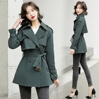 ladies trendy tops 2021 fallwinter womens fashion khaki slim double breasted short lapel belt belted trench coat outer young